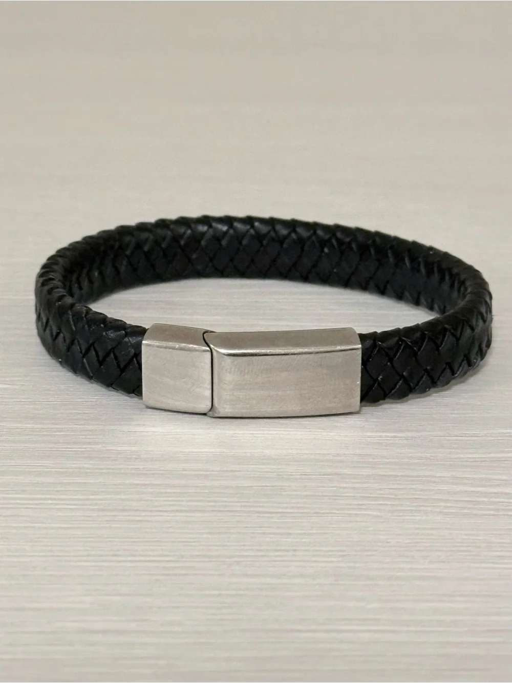 Barbieri Italian Black Leather & Steel Bracelet
